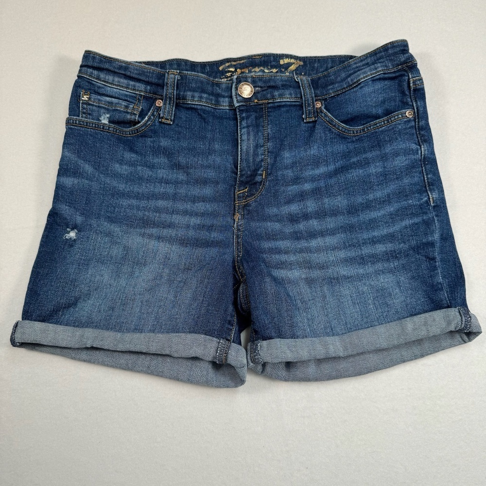 Seven 7 Weekend Shorts Womens Size 8 Rolled Hem Medium Dark Wash